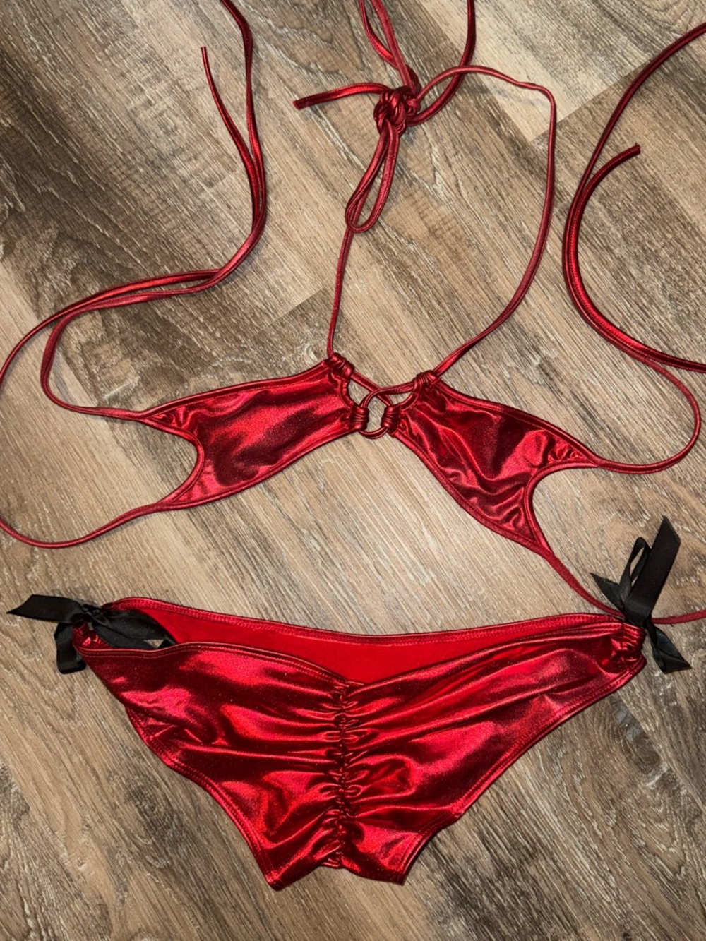 Metallic Red String Bikini Set